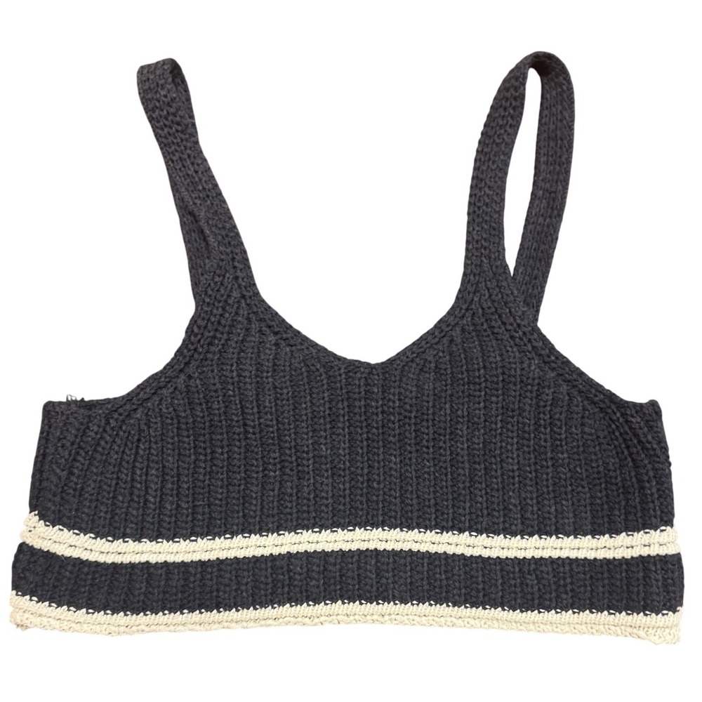 Zara Navy Blue White Striped Ribbed Knit Crop Tank Top Y2K Crochet Summer See ad